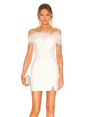 LIKELY Katy White Feather Trim Mini Dress